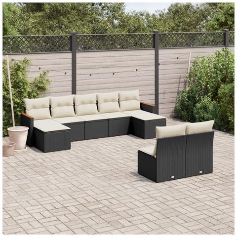 Set Divani da Giardino 9 pz con Cuscini Nero in Polyrattan - Foto 2