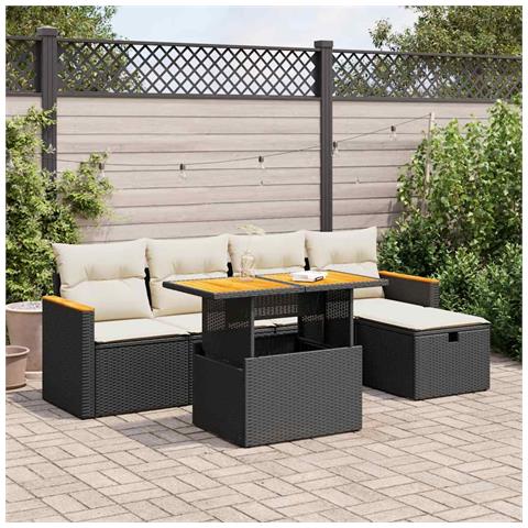 Set Divano da Giardino 6 pz con Cuscini Nero in Polyrattan - Foto 2