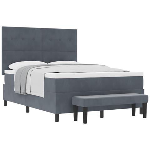 Letto a Box Spring con Materasso & Panchina Grigio Scuro 140x200 cm Velluto - Foto 1