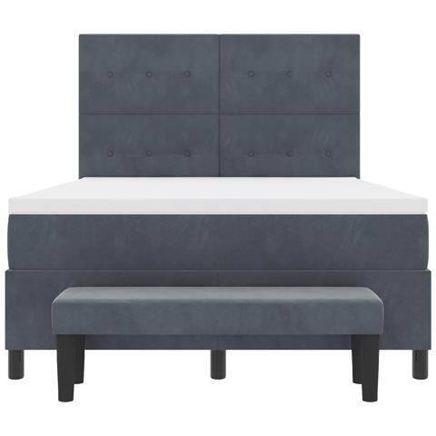 Letto a Box Spring con Materasso & Panchina Grigio Scuro 140x200 cm Velluto - Foto 9