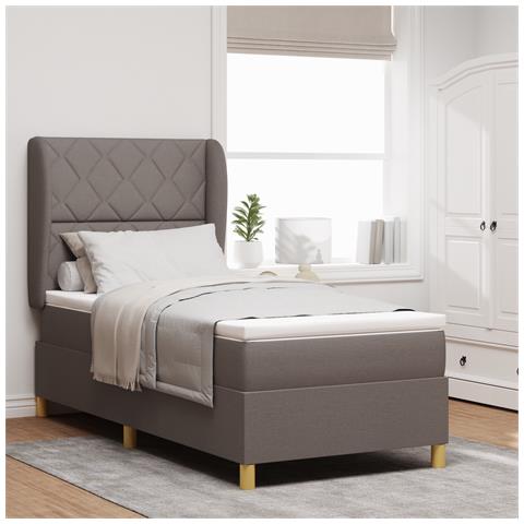 Letto box spring con materasso Tortora 90x190 cm Tessuto - Foto 2
