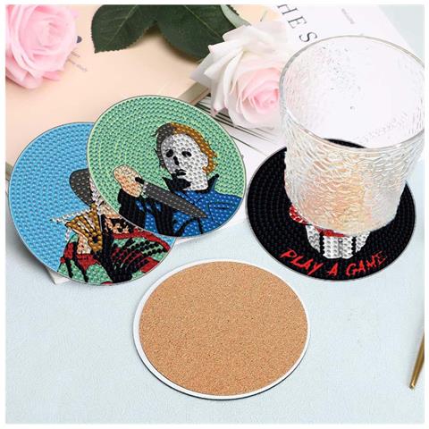 Set Di 8 Sottobicchieri In Acrilico Con Diamanti Fai-da-te, Design Halloween Con Personaggi Horror, Compatibile Con Decorazioni Per Feste E Uso Domestico - Foto 2