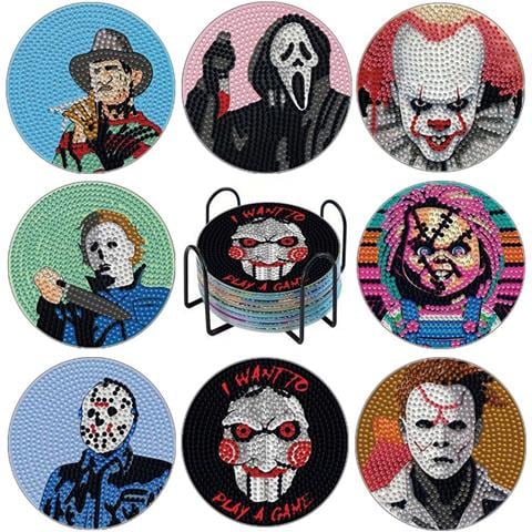 Set Di 8 Sottobicchieri In Acrilico Con Diamanti Fai-da-te, Design Halloween Con Personaggi Horror, Compatibile Con Decorazioni Per Feste E Uso Domestico - Foto 1