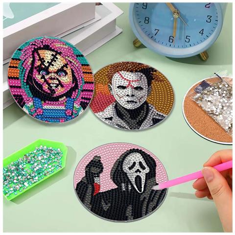 Set Di 8 Sottobicchieri In Acrilico Con Diamanti Fai-da-te, Design Halloween Con Personaggi Horror, Compatibile Con Decorazioni Per Feste E Uso Domestico - Foto 4