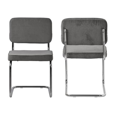 Set Di 2 Sedie A Sbalzo In Velluto A Coste Grigio Maria - Foto 9