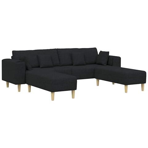 Divano in tessuto con cuscino 3 pcs Nero 208 cm Tessuto - Foto 1