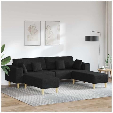 Divano in tessuto con cuscino 3 pcs Nero 208 cm Tessuto - Foto 2