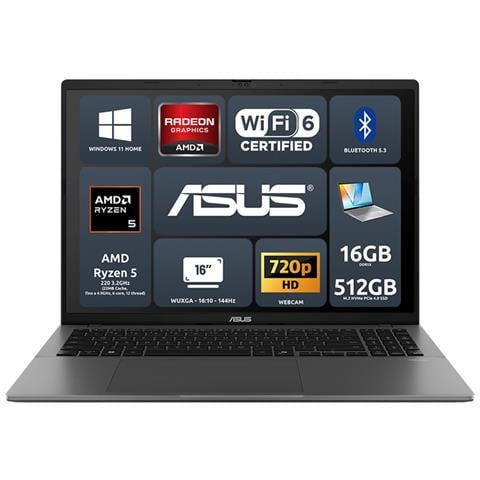 Notebook Vivobook S16 M3607ha-rp002w Amd Ryzen 5 16gb Amd Radeon Graphics Ssd 512gb 16” Wuxga Win11 Home Tastiera Retroilluminata - Foto 1