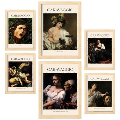 Set Di 6 Stampe Collezione Di Opere D'arte Di Caravaggio, Quadri Decorativi Per Il Tuo Soggiorno, Stampe Artistiche Da Parete Per La Casa A3 & A4 Telaio In Legno Chiaro - Foto 1