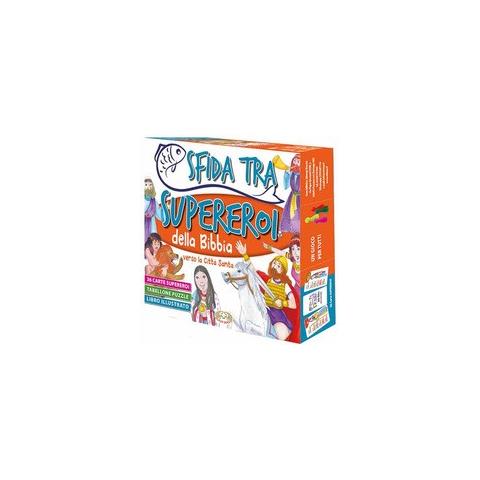 Sfida tra supereroi della Bibbia. Verso la Città Santa. Con 4 segnaposto e 1 dado. Con tabellone puzzle. Con 36 Carte - Foto 1