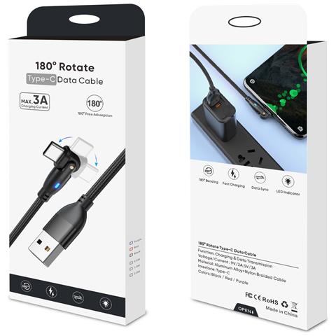 Cavo Di Ricarica Dati Usb A Type-c Rotante A 180° - Confezione Da 2, Ricarica Rapida, Treccia In Nylon Black 3 M - Foto 2