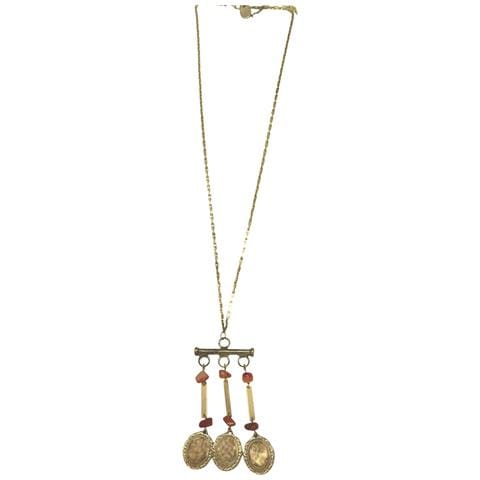 Collana Lunga Carina Con Ciondoli Vintage In Ottone Placcato Oro - Foto 1