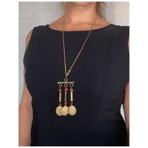 Collana Lunga Carina Con Ciondoli Vintage In Ottone Placcato Oro - Foto 3