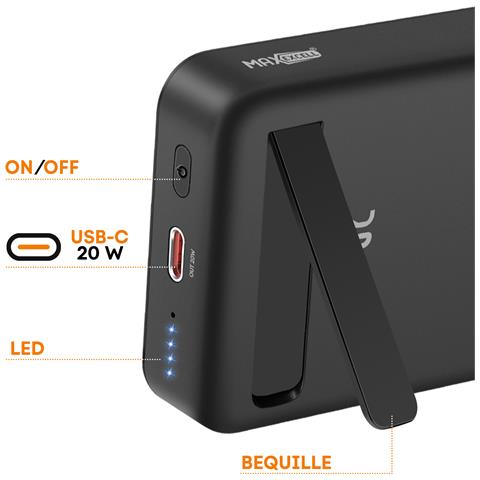 Powerbank Magsafe 10000mah Porte Usb-c 20w Con Supporto Cavalletto, Nero - Foto 2