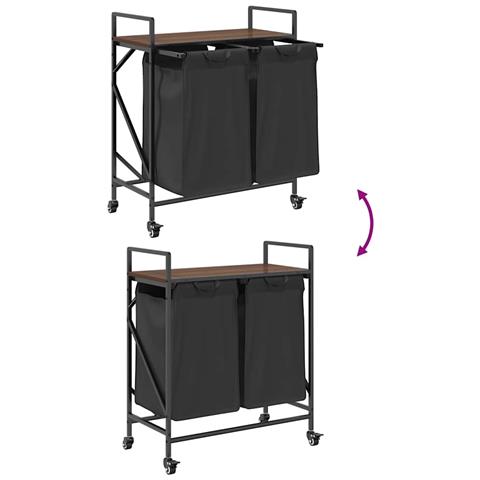 Cesto Portabiancheria 2 Scomparti con Ruote Rovere Marrone - Foto 9