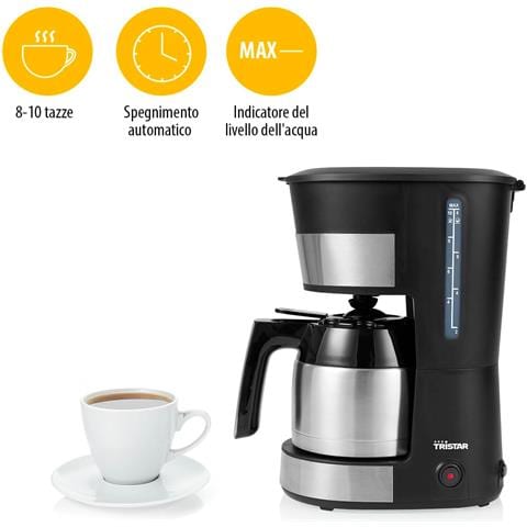 Macchina Da Caffè Inox, 10 Tazze, Caraffa Termica, Funzione Mantieni Caldo, Sistema Antigoccia, Filtro Riutilizzabile, Indicatore Acqua, Bpa Free, Spegnimento Automatico - Foto 5