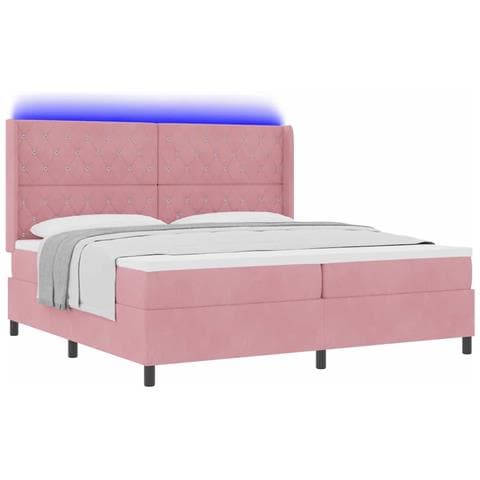 Letto a molle con materasso con led Rosa 200 x 200 cm Velluto - Foto 1