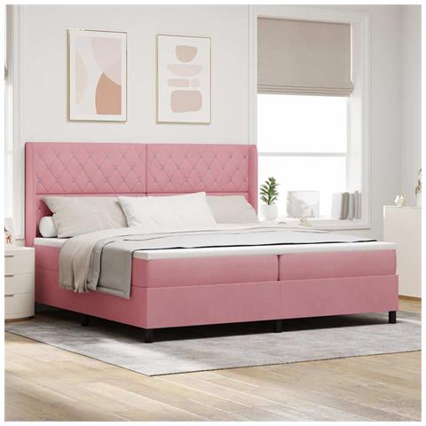 Letto a molle con materasso con led Rosa 200 x 200 cm Velluto - Foto 2
