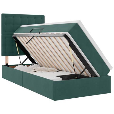 Letto con contenitore e materasso Verde Scuro 90 x 190 cm - Foto 1