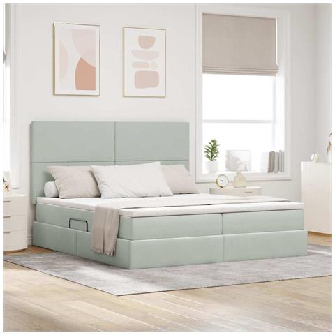 Letto con testiera Grigio chiaro 200 x 200 cm Velluto - Foto 2