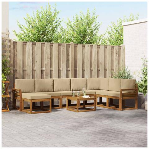 Set di divani da esterno con cuscino 9 pcs Naturale e Beige - Foto 2