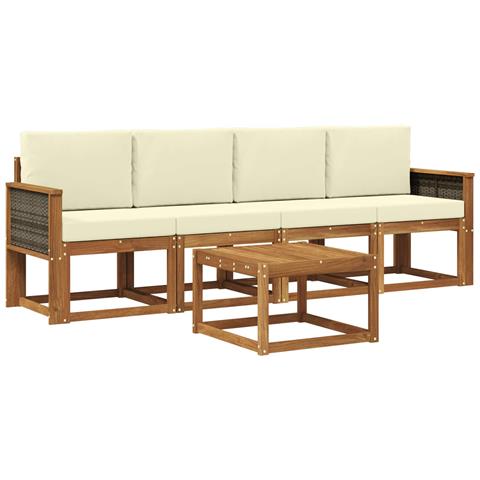 Set di divani da esterno con cuscino 4 pcs Naturale e Crema - Foto 1