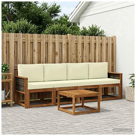 Set di divani da esterno con cuscino 4 pcs Naturale e Crema - Foto 2