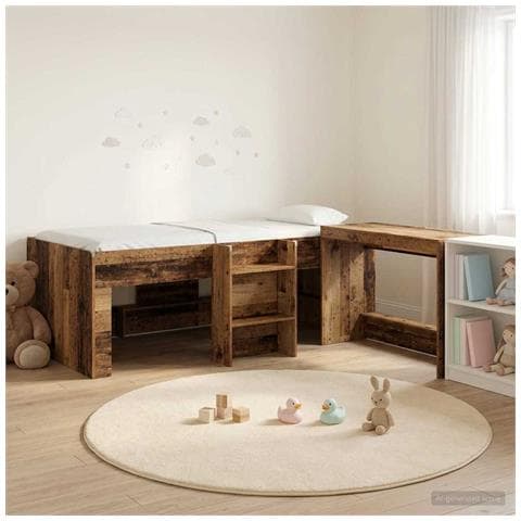 Letto alto per bambini con scrivania Legno antico 90 x 190 cm - Foto 2