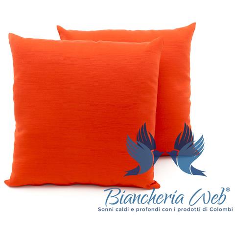 Coppia Cuscini Arredo Imbottiti Tessuto Ottoman In Tinta Unita Colore Arancio 17 60x60 Arancio 17 - Foto 2