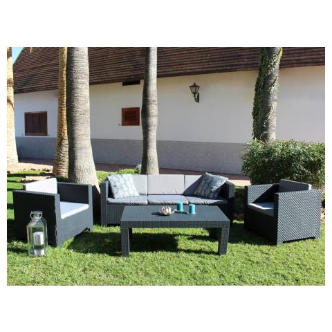 Tropea Salotto Da Giardino 5 Posti Effetto Resina Intrecciata Grigio - Foto 1