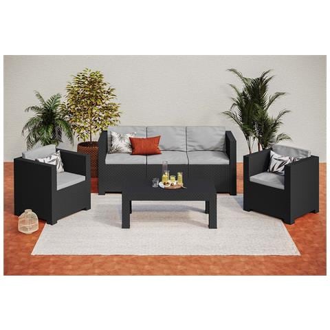 Tropea Salotto Da Giardino 5 Posti Effetto Resina Intrecciata Grigio - Foto 7