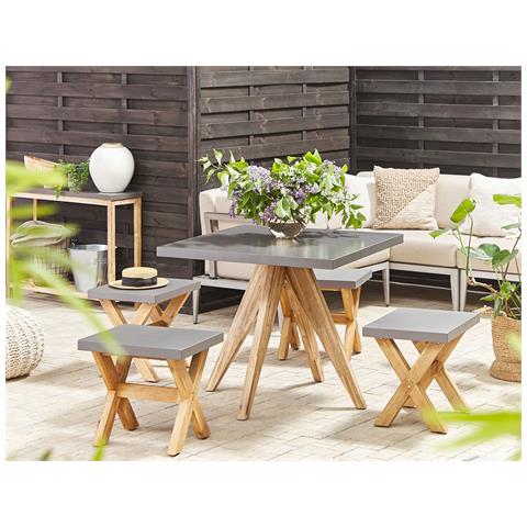 Set Da Giardino Tavolo Quadrato E 4 Sgabelli In Cemento Olbia - Foto 1