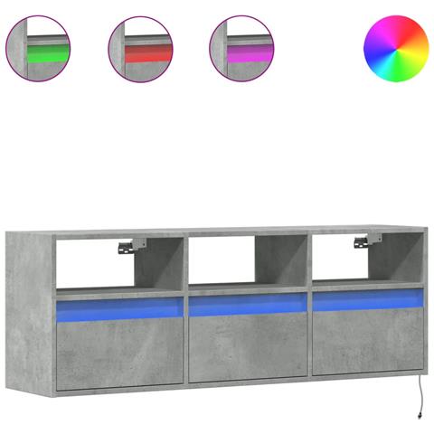 Mobile Tv A Parete Con Luci Led Grigio Cemento 130x31x45 Cm - Foto 2