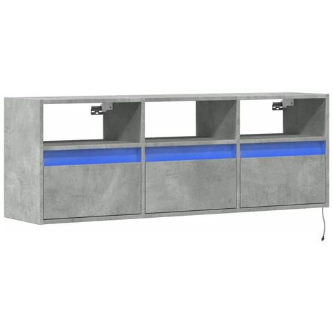 Mobile Tv A Parete Con Luci Led Grigio Cemento 130x31x45 Cm - Foto 3