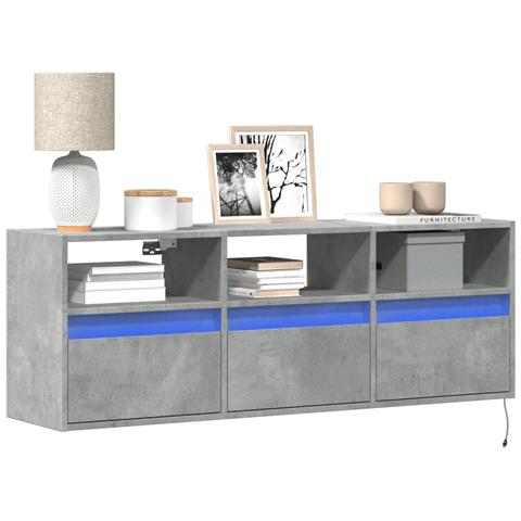 Mobile Tv A Parete Con Luci Led Grigio Cemento 130x31x45 Cm - Foto 1