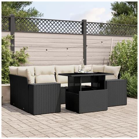 Set Divani Da Giardino Con Cuscini 7pz Nero Polyrattan - Foto 1