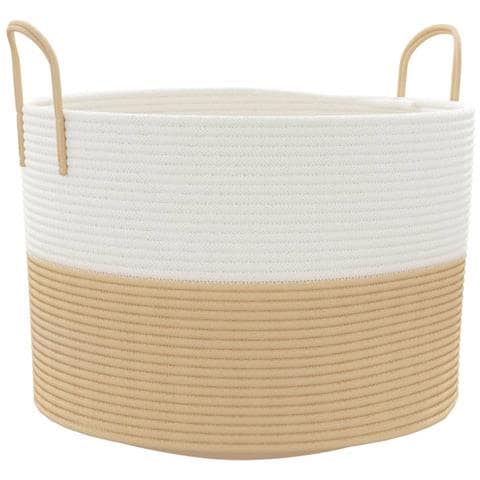 Cestino Portaoggetti Beige E Bianco 51x33 Cm In Cotone - Foto 2
