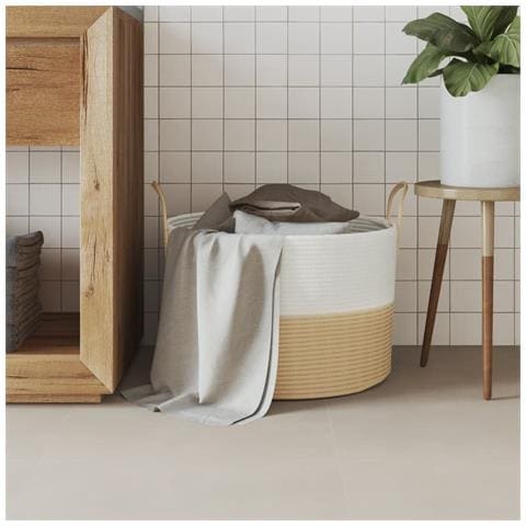 Cestino Portaoggetti Beige E Bianco 51x33 Cm In Cotone - Foto 3