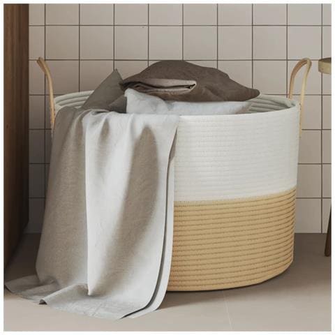 Cestino Portaoggetti Beige E Bianco 51x33 Cm In Cotone - Foto 1