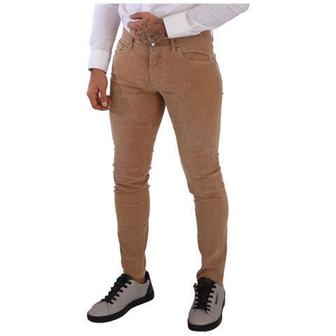Jeans Skinny Slim Fit In Cotone Velluto A Coste Marrone - It48 - M - Foto 2