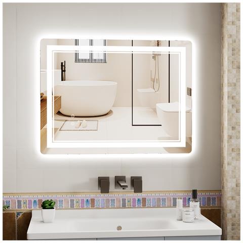 Specchio Bagno Con Luce 50x70 Cm, Specchio Bagno Led, 3 Temperature Colore, Dimmerabile, Antifog, Funzione Memoria, Ip44 Specchio-bagno-led, Orizzontale /verticale - Foto 1