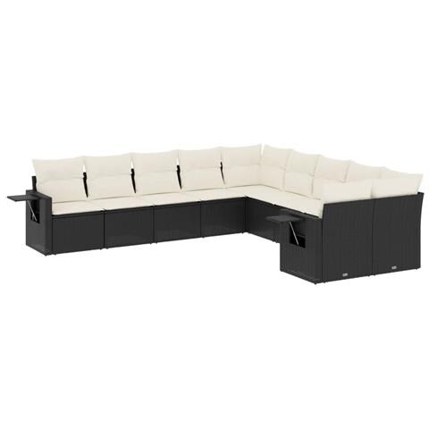 Set Divani Da Giardino 10pz Con Cuscini In Polyrattan Nero - Foto 2