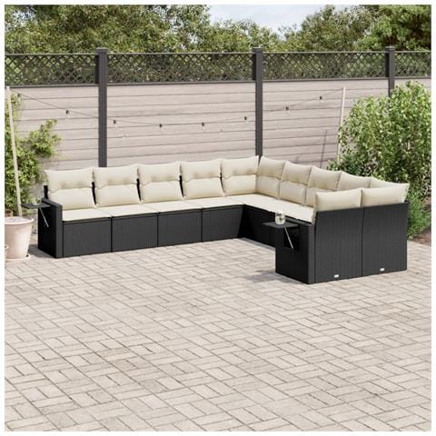 Set Divani Da Giardino 10pz Con Cuscini In Polyrattan Nero - Foto 1