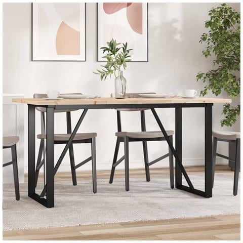 Tavolo Da Pranzo Telaio A O 140x80x75,5 Cm Legno Pino E Acciaio - Foto 1