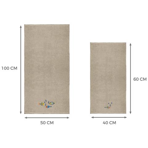 Set Asciugamano Copiola Salvietta Bagno Spugna 100% Cotone Pesciolini Colorati Copiola Tortora - Foto 4