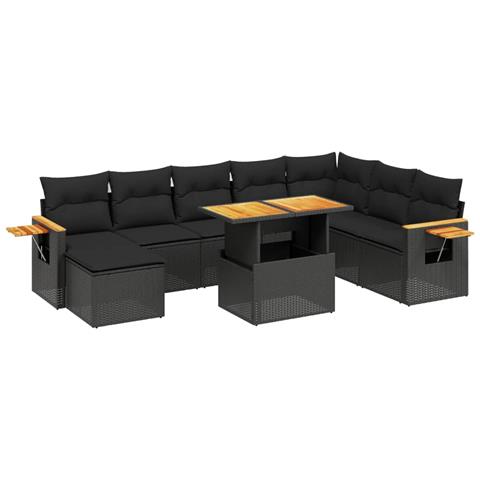 Set Divani Da Giardino 9 Pz Con Cuscini Nero In Polyrattan - Foto 1