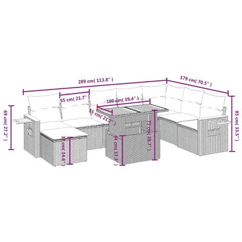 Set Divani Da Giardino 9 Pz Con Cuscini Nero In Polyrattan - Foto 2