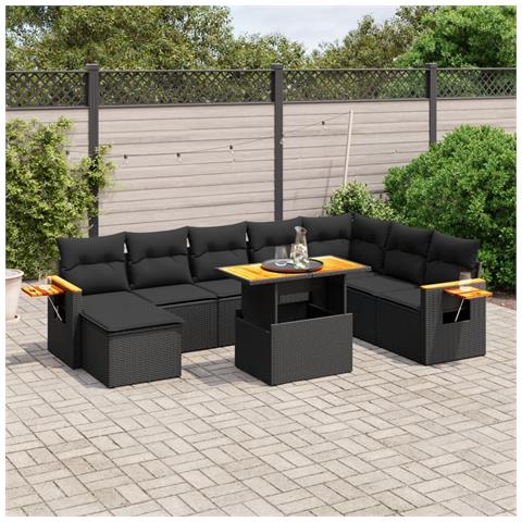 Set Divani Da Giardino 9 Pz Con Cuscini Nero In Polyrattan - Foto 3
