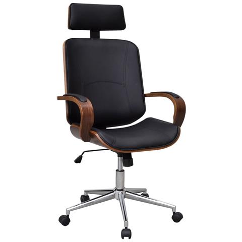 Sedia Da Ufficio Girevole In Legno Similpelle Con Poggiatesta - Foto 2