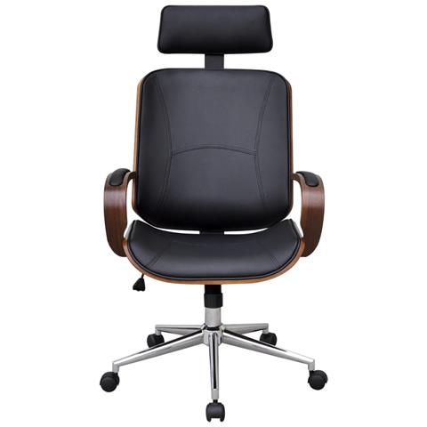 Sedia Da Ufficio Girevole In Legno Similpelle Con Poggiatesta - Foto 1